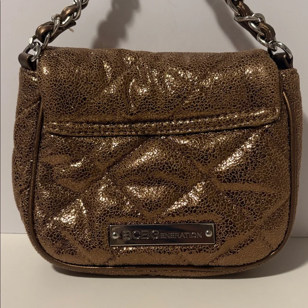 BCBGeneration Bronze Quilted Crossbody With Chain Woven Strap